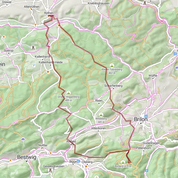 Map miniature of "The Gravel Adventure" cycling inspiration in Arnsberg, Germany. Generated by Tarmacs.app cycling route planner