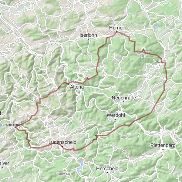 Map miniature of "Gravel Adventure of Arnsberg" cycling inspiration in Arnsberg, Germany. Generated by Tarmacs.app cycling route planner