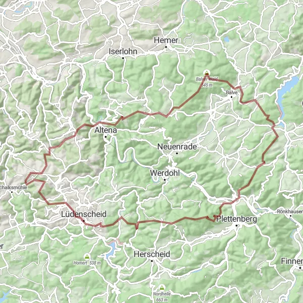 Map miniature of "Arnsberg Gravel Blitz" cycling inspiration in Arnsberg, Germany. Generated by Tarmacs.app cycling route planner