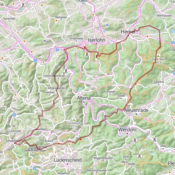 Karten-Miniaturansicht der Radinspiration "Gravel-Trail zu den Burgruinen" in Arnsberg, Germany. Erstellt vom Tarmacs.app-Routenplaner für Radtouren