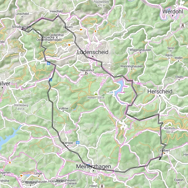 Karten-Miniaturansicht der Radinspiration "Durch die Natur von Schalksmühle - Idyllische Landschaften" in Arnsberg, Germany. Erstellt vom Tarmacs.app-Routenplaner für Radtouren