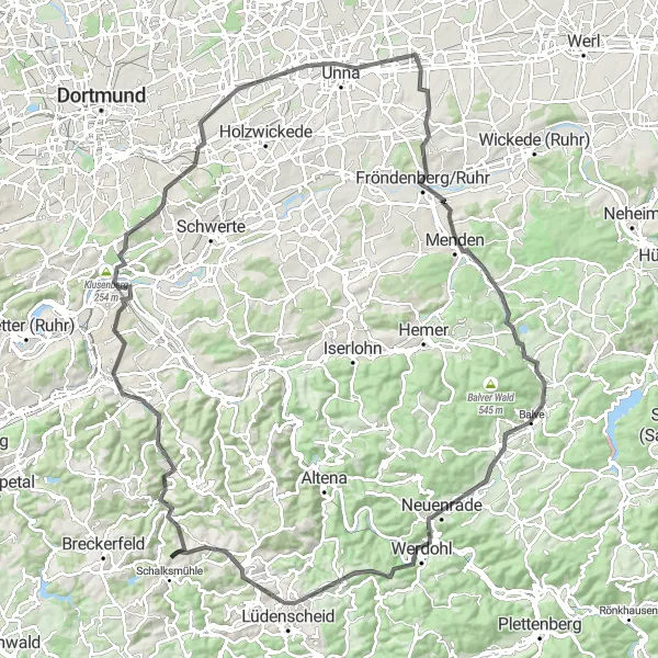 Map miniature of "Arnsberg Grand Loop" cycling inspiration in Arnsberg, Germany. Generated by Tarmacs.app cycling route planner