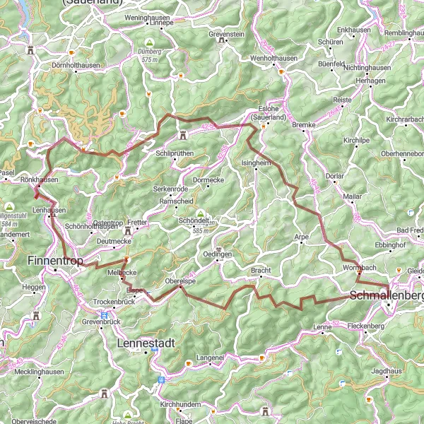 Map miniature of "Countryside Gravel Adventure" cycling inspiration in Arnsberg, Germany. Generated by Tarmacs.app cycling route planner