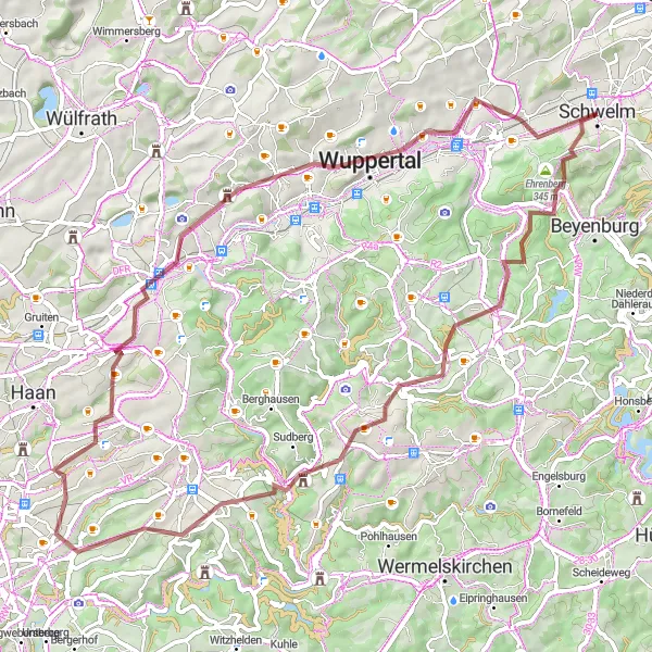 Map miniature of "Schwelm to Langerfeld Gravel Adventure" cycling inspiration in Arnsberg, Germany. Generated by Tarmacs.app cycling route planner