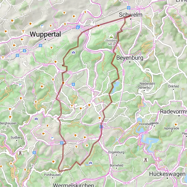 Map miniature of "Discover Schwelm's Surroundings" cycling inspiration in Arnsberg, Germany. Generated by Tarmacs.app cycling route planner