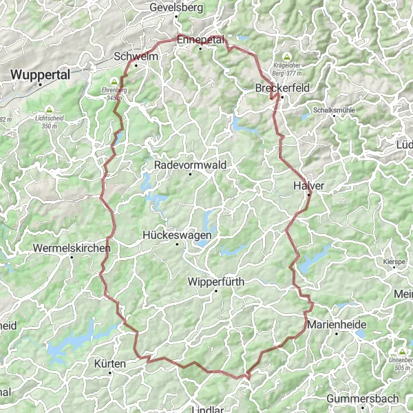 Map miniature of "Gravel Adventure through Breathtaking Landscapes" cycling inspiration in Arnsberg, Germany. Generated by Tarmacs.app cycling route planner