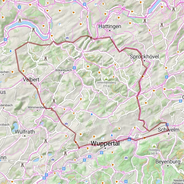 Map miniature of "Off-Road Adventure from Wuppertal to Sprockhövel" cycling inspiration in Arnsberg, Germany. Generated by Tarmacs.app cycling route planner