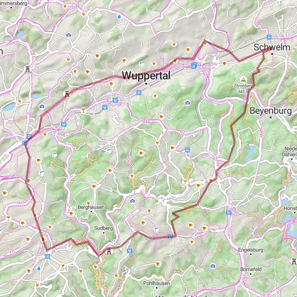 Map miniature of "Schwelm Gravel Adventure" cycling inspiration in Arnsberg, Germany. Generated by Tarmacs.app cycling route planner