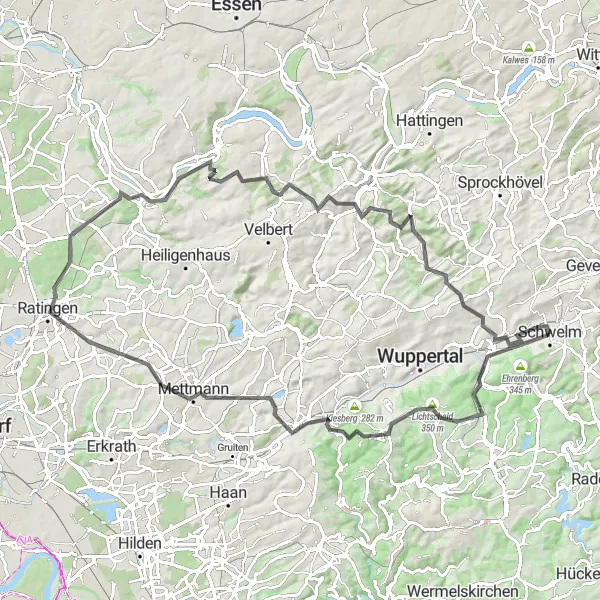 Map miniature of "Schwelm to Wuppertal-Nächstebreck" cycling inspiration in Arnsberg, Germany. Generated by Tarmacs.app cycling route planner