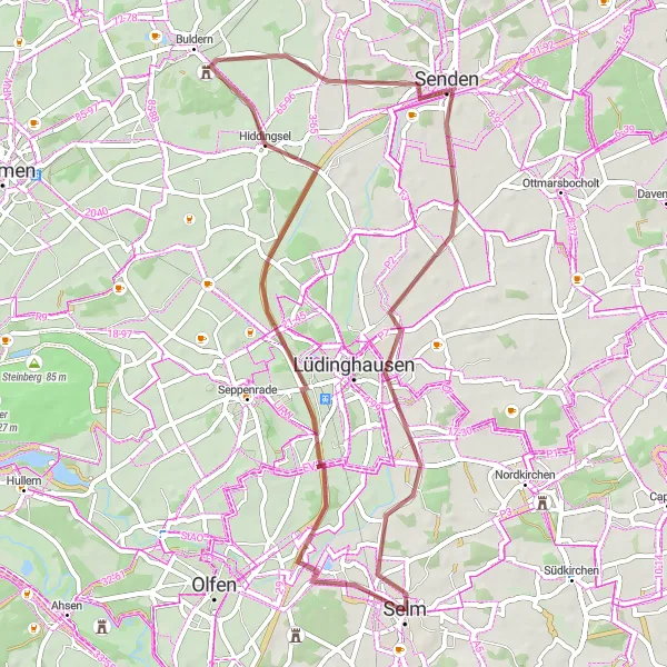 Map miniature of "Gravel Route from Selm to Ermen" cycling inspiration in Arnsberg, Germany. Generated by Tarmacs.app cycling route planner