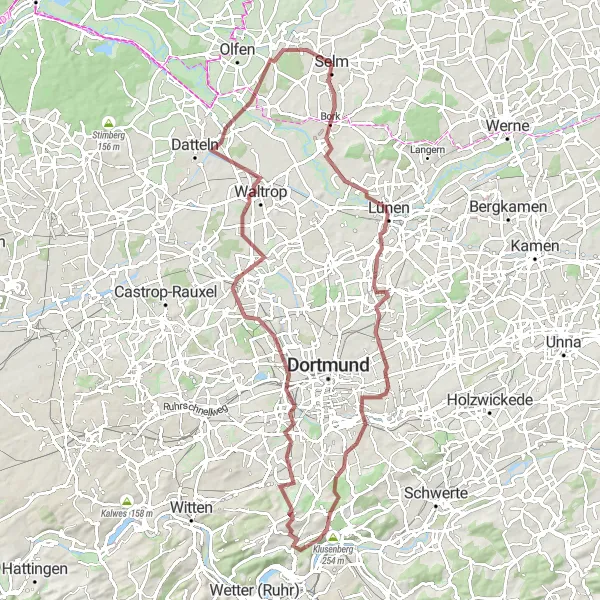 Karten-Miniaturansicht der Radinspiration "Abenteuerliche Gravel-Tour ab Selm" in Arnsberg, Germany. Erstellt vom Tarmacs.app-Routenplaner für Radtouren