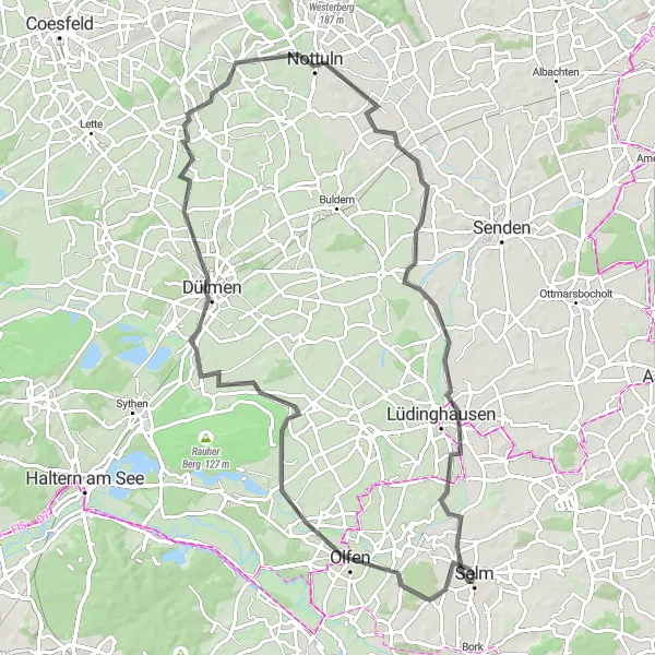 Karten-Miniaturansicht der Radinspiration "Historische Rundtour um Selm" in Arnsberg, Germany. Erstellt vom Tarmacs.app-Routenplaner für Radtouren