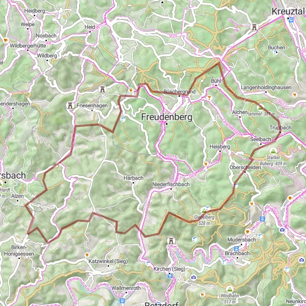 Karten-Miniaturansicht der Radinspiration "Gravel-Abenteuer um Siegen" in Arnsberg, Germany. Erstellt vom Tarmacs.app-Routenplaner für Radtouren