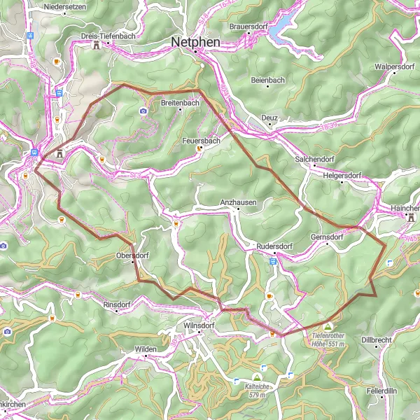 Karten-Miniaturansicht der Radinspiration "Gravel Adventure: Siegen - Wilgersdorf Runde" in Arnsberg, Germany. Erstellt vom Tarmacs.app-Routenplaner für Radtouren