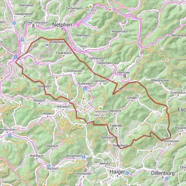 Map miniature of "The Siegen Gravel Adventure" cycling inspiration in Arnsberg, Germany. Generated by Tarmacs.app cycling route planner