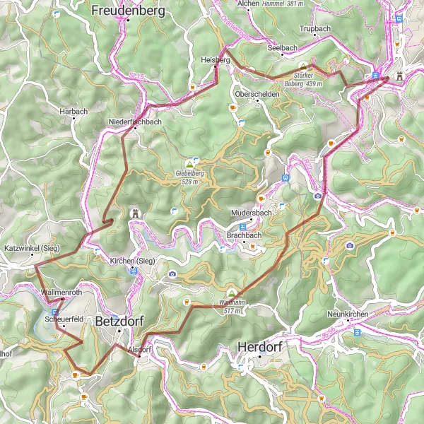 Karten-Miniaturansicht der Radinspiration "Gravel-Abenteuer um Siegen" in Arnsberg, Germany. Erstellt vom Tarmacs.app-Routenplaner für Radtouren