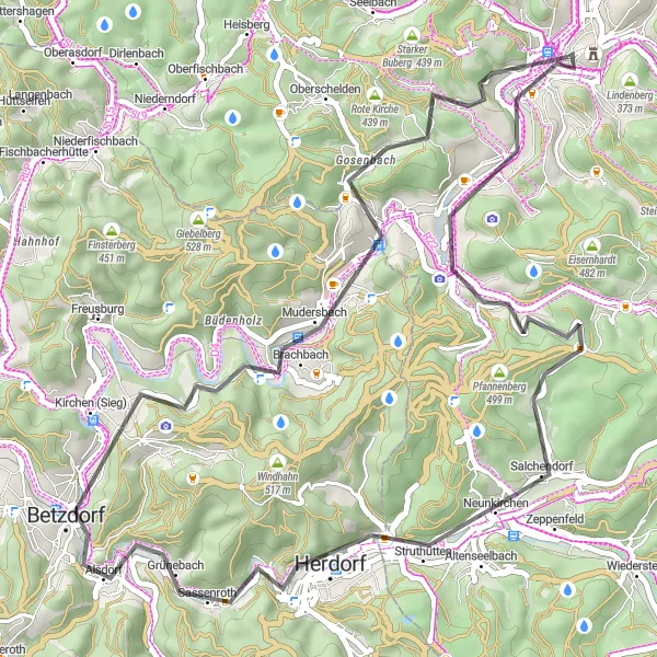 Map miniature of "Siegen Road Escape" cycling inspiration in Arnsberg, Germany. Generated by Tarmacs.app cycling route planner