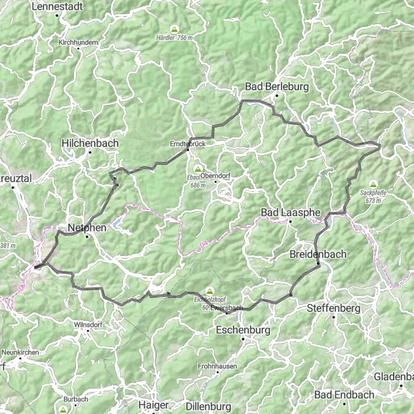 Karten-Miniaturansicht der Radinspiration "Siegen und umgebung" in Arnsberg, Germany. Erstellt vom Tarmacs.app-Routenplaner für Radtouren