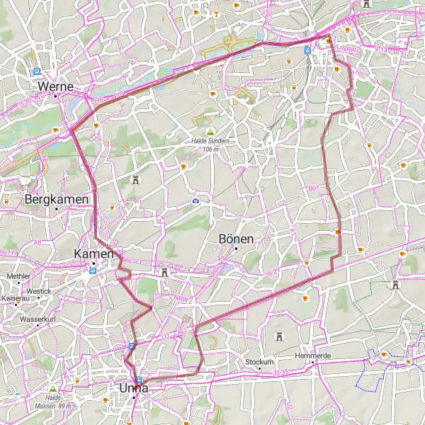 Map miniature of "Hills and Gravel" cycling inspiration in Arnsberg, Germany. Generated by Tarmacs.app cycling route planner