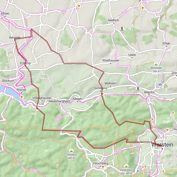Map miniature of "Warstein to Ochsenrücken Gravel Route" cycling inspiration in Arnsberg, Germany. Generated by Tarmacs.app cycling route planner