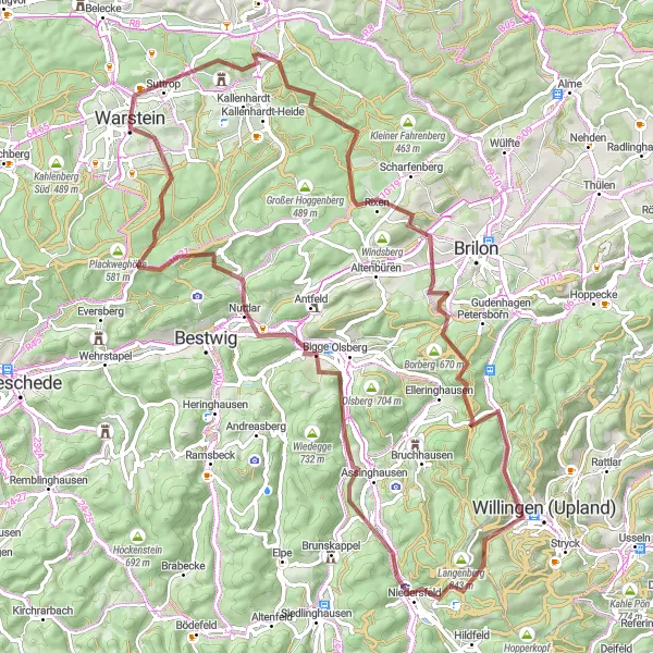 Map miniature of "Scenic gravel tour in Arnsberg" cycling inspiration in Arnsberg, Germany. Generated by Tarmacs.app cycling route planner