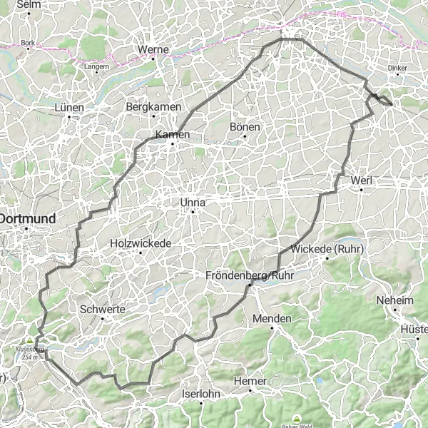 Map miniature of "Welver Road Expedition" cycling inspiration in Arnsberg, Germany. Generated by Tarmacs.app cycling route planner