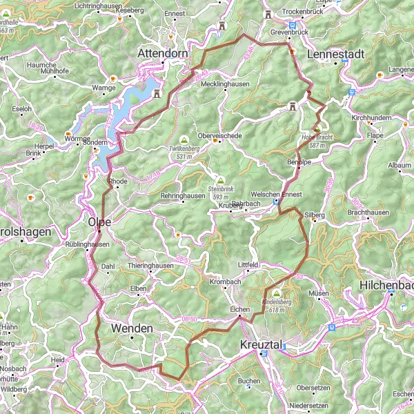 Map miniature of "The Biggesee Trail" cycling inspiration in Arnsberg, Germany. Generated by Tarmacs.app cycling route planner