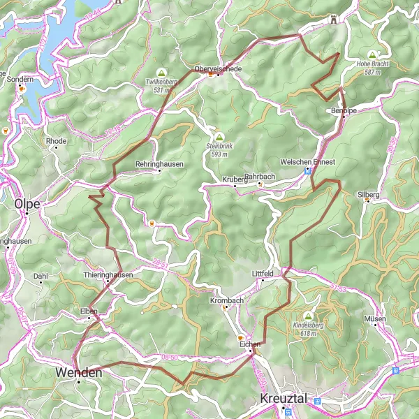 Karten-Miniaturansicht der Radinspiration "Idyllische Dörfer und unberührte Natur" in Arnsberg, Germany. Erstellt vom Tarmacs.app-Routenplaner für Radtouren