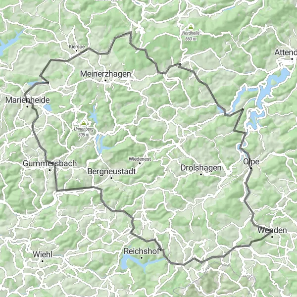 Map miniature of "Wenden Awakening" cycling inspiration in Arnsberg, Germany. Generated by Tarmacs.app cycling route planner