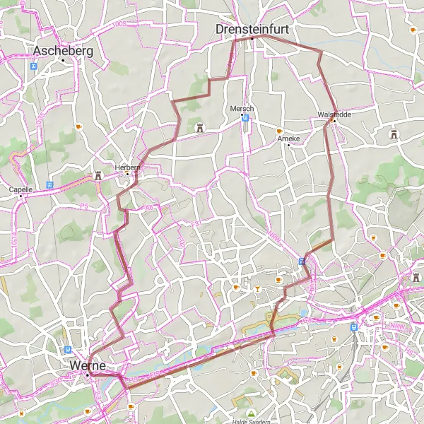 Map miniature of "Herbern Gravel Adventure" cycling inspiration in Arnsberg, Germany. Generated by Tarmacs.app cycling route planner