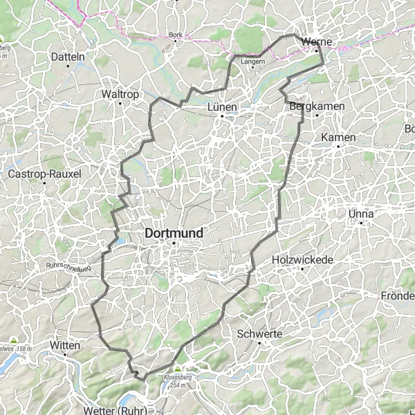 Karten-Miniaturansicht der Radinspiration "Radfahren durch Werne und Umgebung" in Arnsberg, Germany. Erstellt vom Tarmacs.app-Routenplaner für Radtouren