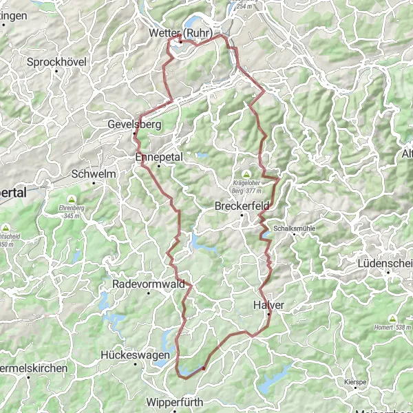 Karten-Miniaturansicht der Radinspiration "Abenteuerliche Gravel-Tour durch die Natur" in Arnsberg, Germany. Erstellt vom Tarmacs.app-Routenplaner für Radtouren