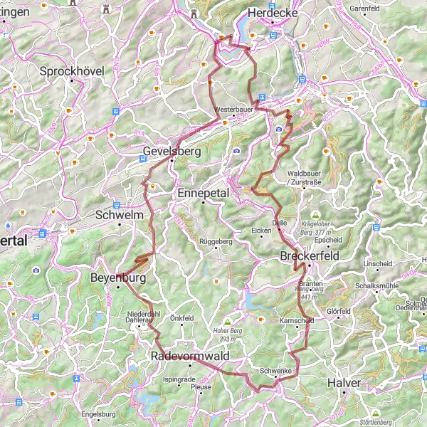 Map miniature of "Gravel Adventure" cycling inspiration in Arnsberg, Germany. Generated by Tarmacs.app cycling route planner