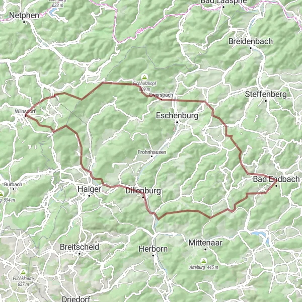 Map miniature of "Wilnsdorf Circular Gravel Route" cycling inspiration in Arnsberg, Germany. Generated by Tarmacs.app cycling route planner