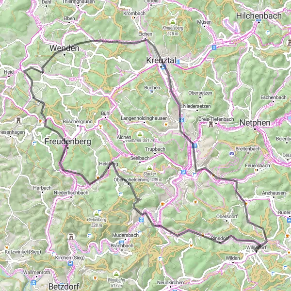 Map miniature of "Wilnsdorf to Eisernhardt Road Route" cycling inspiration in Arnsberg, Germany. Generated by Tarmacs.app cycling route planner