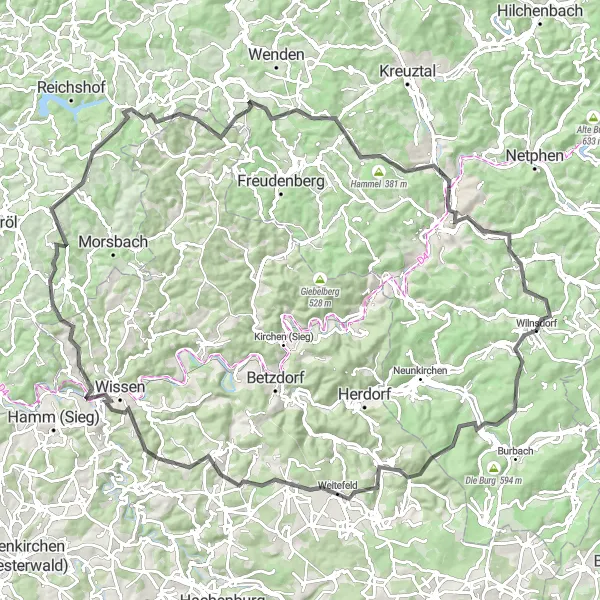 Map miniature of "Nistermündung and Oberholzklau Road Adventure" cycling inspiration in Arnsberg, Germany. Generated by Tarmacs.app cycling route planner