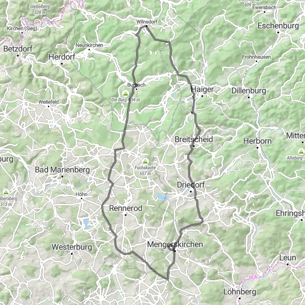 Karten-Miniaturansicht der Radinspiration "Hügelige Straßen von Wilnsdorf" in Arnsberg, Germany. Erstellt vom Tarmacs.app-Routenplaner für Radtouren