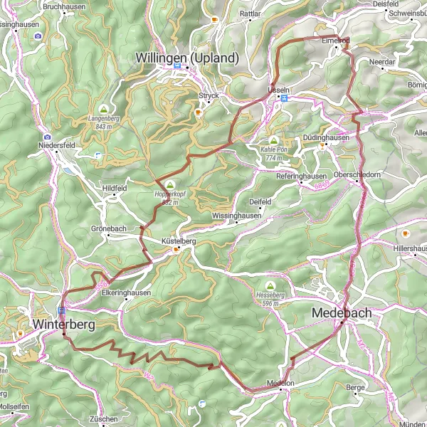 Map miniature of "Winterberg to Molbecke Gravel Route" cycling inspiration in Arnsberg, Germany. Generated by Tarmacs.app cycling route planner
