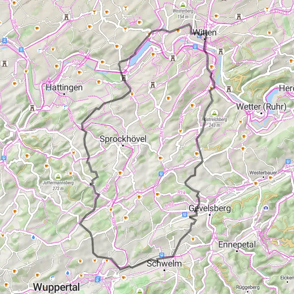 Karten-Miniaturansicht der Radinspiration "Kurze Runde rund um Witten - Viadukt Wengern und Osterbruch" in Arnsberg, Germany. Erstellt vom Tarmacs.app-Routenplaner für Radtouren
