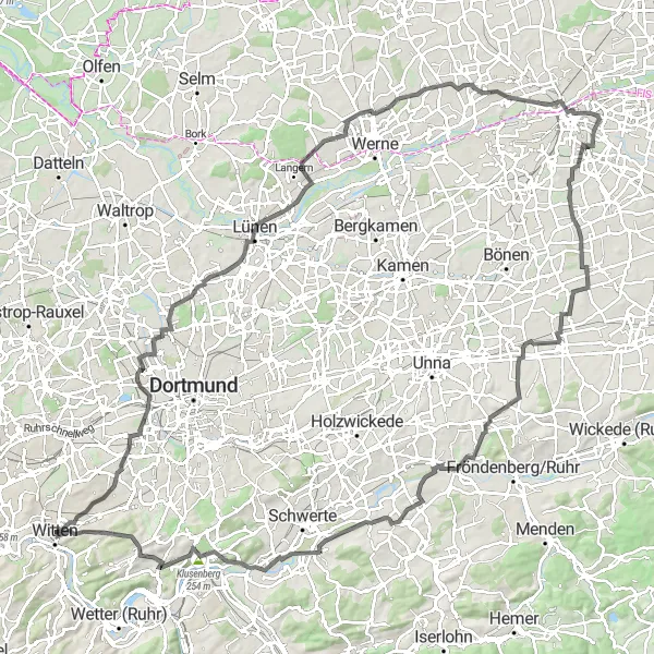 Map miniature of "The Ruhr Valley Adventure" cycling inspiration in Arnsberg, Germany. Generated by Tarmacs.app cycling route planner