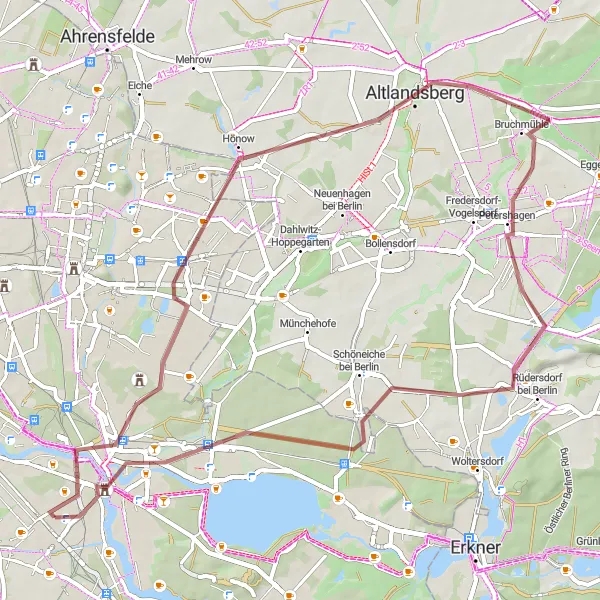Map miniature of "Adlershof - Ehemaliger Sender Köpenick - Berliner Balkon - Altlandsberg - Petershagen - Bülowkanal-Portal - Köpenick" cycling inspiration in Berlin, Germany. Generated by Tarmacs.app cycling route planner