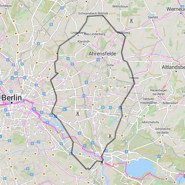Map miniature of "Cultural Excursion: Schrotkugelturm Loop" cycling inspiration in Berlin, Germany. Generated by Tarmacs.app cycling route planner