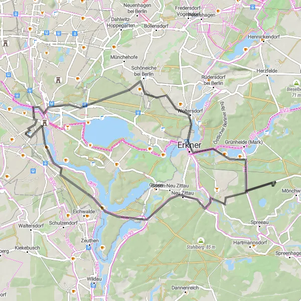 Map miniature of "Hill Challenge: Bunkerberg Loop" cycling inspiration in Berlin, Germany. Generated by Tarmacs.app cycling route planner