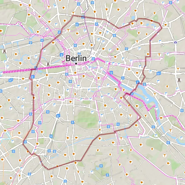 Map miniature of "Gravel Tour to Fichtenberg and Bethanien-Kirche" cycling inspiration in Berlin, Germany. Generated by Tarmacs.app cycling route planner