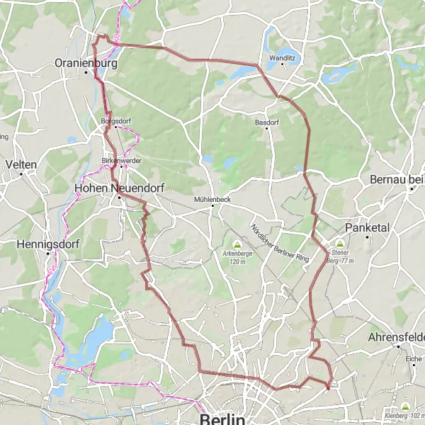 Map miniature of "Gravel Adventure: Alt-Hohenschönhausen" cycling inspiration in Berlin, Germany. Generated by Tarmacs.app cycling route planner