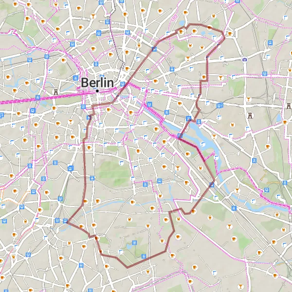 Map miniature of "Gravel Tour to Britzer Mühle and Alt-Hohenschönhausen" cycling inspiration in Berlin, Germany. Generated by Tarmacs.app cycling route planner