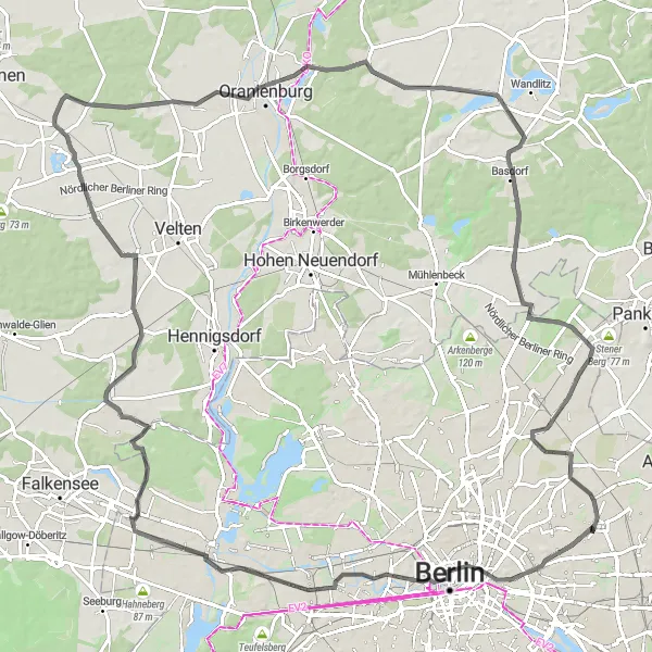 Karten-Miniaturansicht der Radinspiration "Lange Tour durch Spandau und Schwante" in Berlin, Germany. Erstellt vom Tarmacs.app-Routenplaner für Radtouren