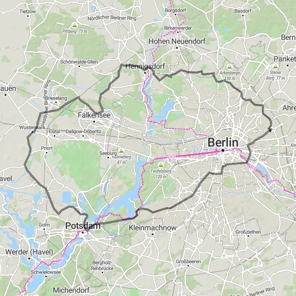 Map miniature of "Berlin Hill Challenge" cycling inspiration in Berlin, Germany. Generated by Tarmacs.app cycling route planner