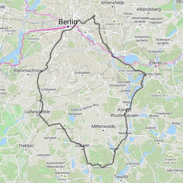 Map miniature of "Gärten und Wälder von Friedrichsfelde" cycling inspiration in Berlin, Germany. Generated by Tarmacs.app cycling route planner