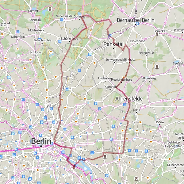 Karten-Miniaturansicht der Radinspiration "Abenteuerliche Fahrt durch Berlin's Umland" in Berlin, Germany. Erstellt vom Tarmacs.app-Routenplaner für Radtouren